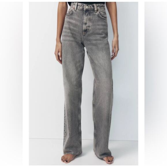 Zara Wide Leg High Rise Denim Jeans in Gray Washed - Picture 2 of 15